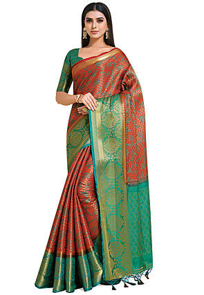 Woven Bangalore Silk Saree in Red
