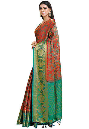 Woven Bangalore Silk Saree in Red