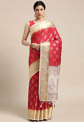 Woven Bangalore Silk Saree in Red