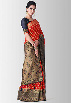 Woven Bangalore Silk Saree in Red