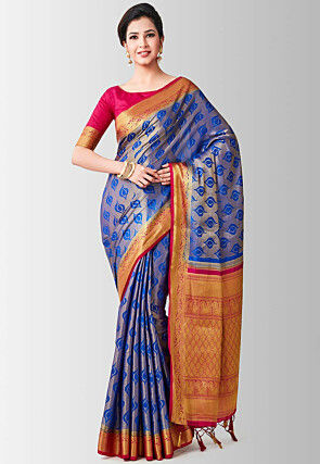 Woven Bangalore Silk Saree in Royal Blue