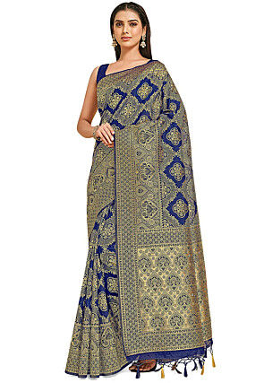 Woven Bangalore Silk Saree in Royal Blue