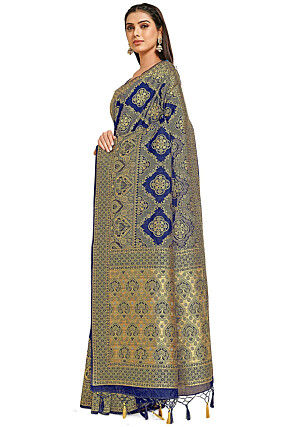 Woven Bangalore Silk Saree in Royal Blue