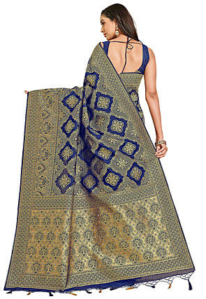 Woven Bangalore Silk Saree in Royal Blue