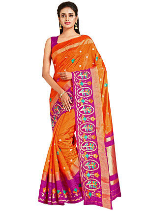 Woven Bangalore Silk Saree in Rust
