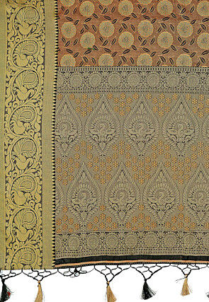 Woven Bangalore Silk Saree in Rust