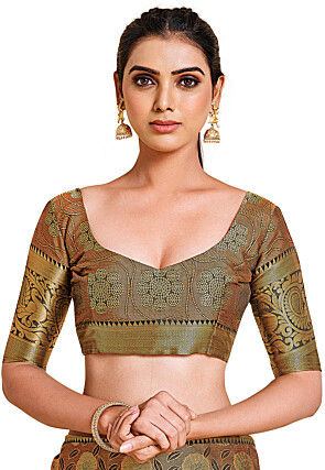 Woven Bangalore Silk Saree in Rust