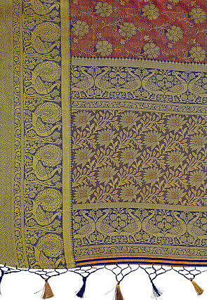 Woven Bangalore Silk Saree in Rust