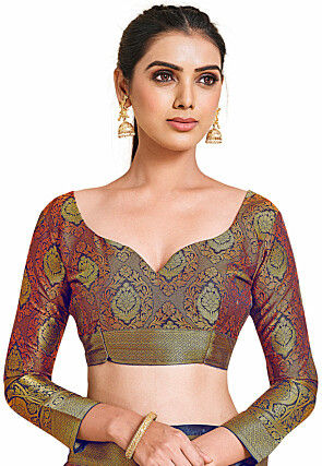 Woven Bangalore Silk Saree in Rust