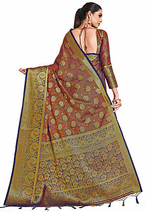Woven Bangalore Silk Saree in Rust