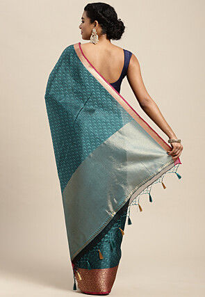 Woven Bangalore Silk Saree in Teal Blue