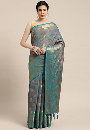 Woven Bangalore Silk Saree in Turquoise