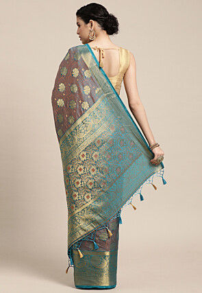 Woven Bangalore Silk Saree in Turquoise
