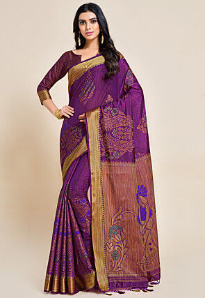 Woven Bangalore Silk Saree in Violet