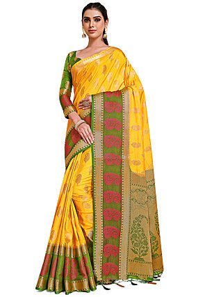 Woven Bangalore Silk Saree in Yellow