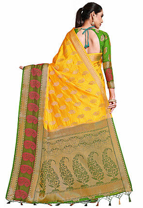 Woven Bangalore Silk Saree in Yellow