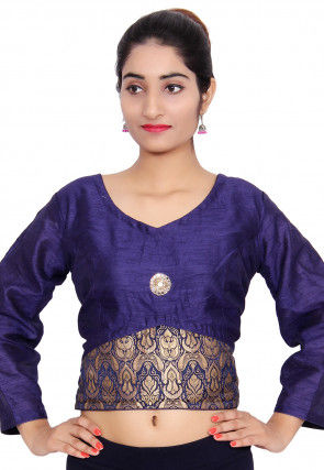 Woven Bhagalpuri Silk Blouse in Navy Blue