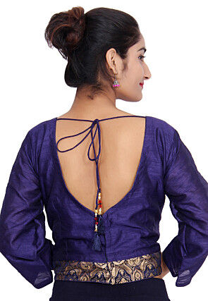 Woven Bhagalpuri Silk Blouse in Navy Blue