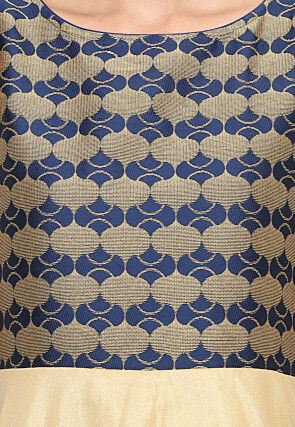 Woven Bhagalpuri Silk Layered Kurta in Golden and Blue