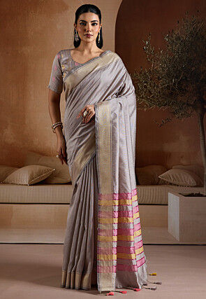 Bhagalpuri Silk Saree in Grey