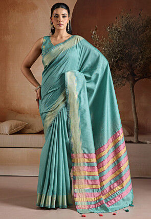 Bhagalpuri Silk Saree in Teal Blue