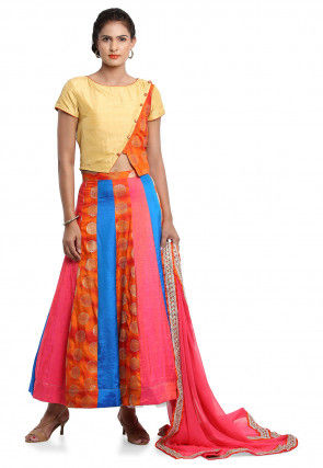 Woven Bhagalpuri Silk Lehenga in Multicolor