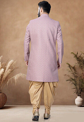 Woven Border Art Silk Jacquard Sherwani in Purple