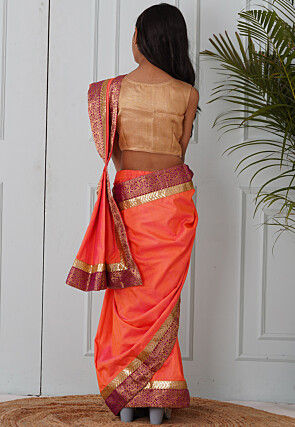 Woven Border Art Silk Pre-stitched Saree in Peach
