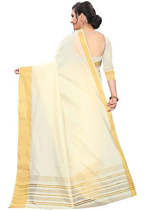 Woven Border Art Silk Saree in Cream