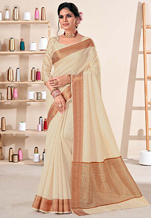 Classic Cream Plain Double Warp Elegance Kanchipuram Handloom Soft Sil –  Capell Haute Couture