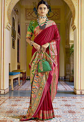 Woven Art Silk Saree in Maroon