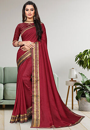 Buy Maroon Silk Plain Classic Saree Online : Canada -