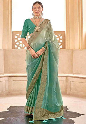 Woven Border Art Silk Saree in Sea Green