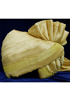 Woven Border Chanderi Cotton Unisex Turban in Beige