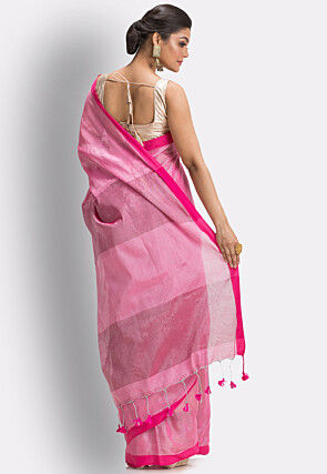 Woven Border Cotton Saree in Pink