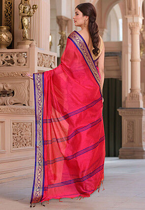 Woven Border Cotton Saree in Pink