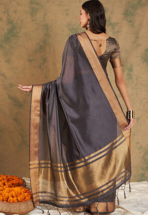 Woven Border Cotton Silk Saree in Dusty Blue