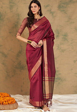 Woven Border Cotton Silk Saree in Maroon
