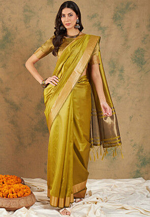Woven Border Cotton Silk Saree in Yellow