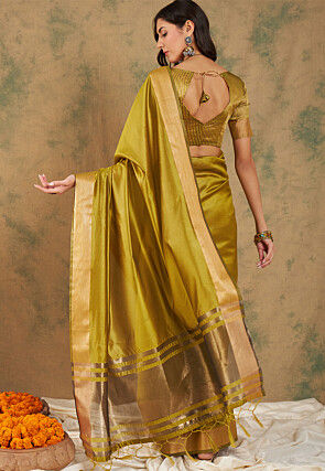 Woven Border Cotton Silk Saree in Yellow