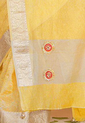 Woven Border Crush Tissue Saree in Yellow
