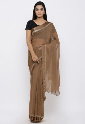 Details about   Brown Georgette Solid Plain Saree Party Wear Indian Pakistani Ethnic Sari 