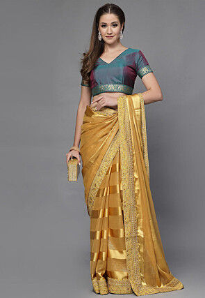 Woven Border Matka Silk Blouse in Teal Blue