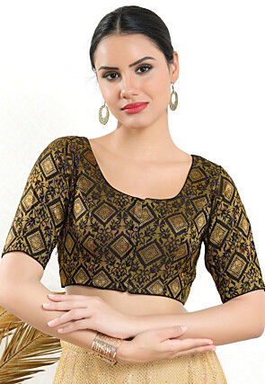 NEW Readymade Designer Sari Blouse Black RANI GOLDEN BROCADE