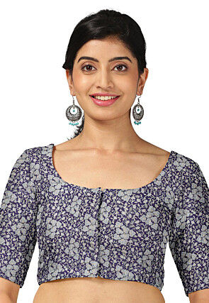 Woven Brocade Blouse in Dark Blue