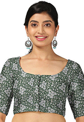 Woven Brocade Blouse in Dark Green