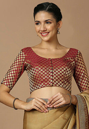 Woven Brocade Blouse in Maroon and Golden