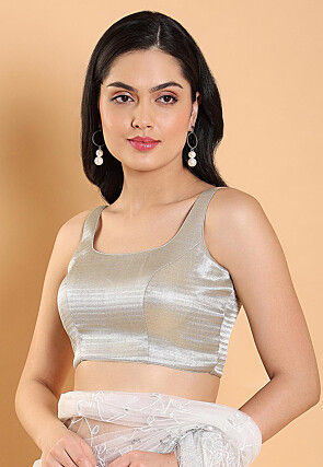 Silver - Poly Cotton - Readymade Saree Blouse Designs Online: Buy Fancy  Blouses at Utsav Fashion