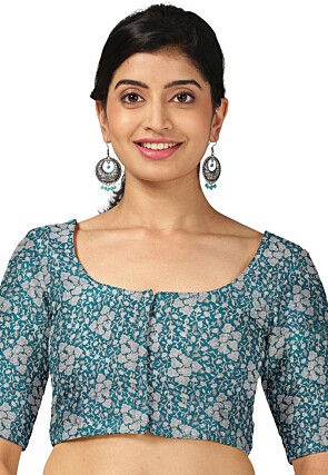 Woven Brocade Blouse in Teal Blue