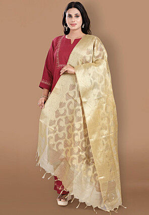 Woven Brocade Dupatta in Golden